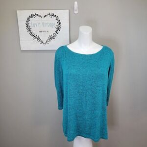 Travel Elements Teal Blue Knit 3/4 Sleeve Top Casual Everyday Shirt Size XL‎
